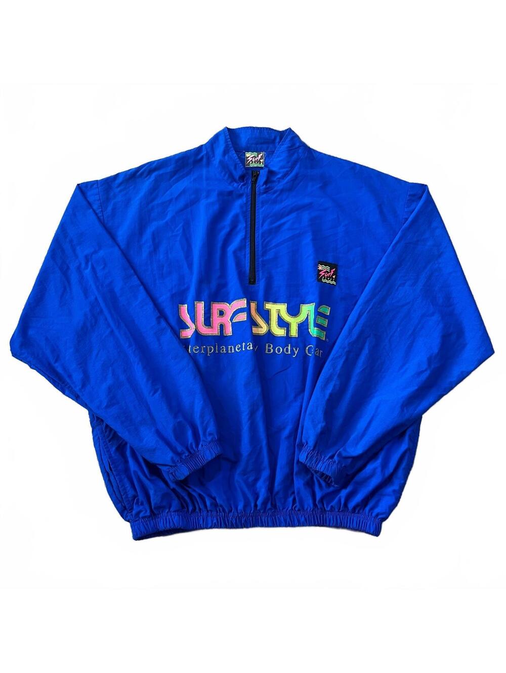 Vintage Surf Style 1/2 Zip Windbreaker Jacket Blue One Size